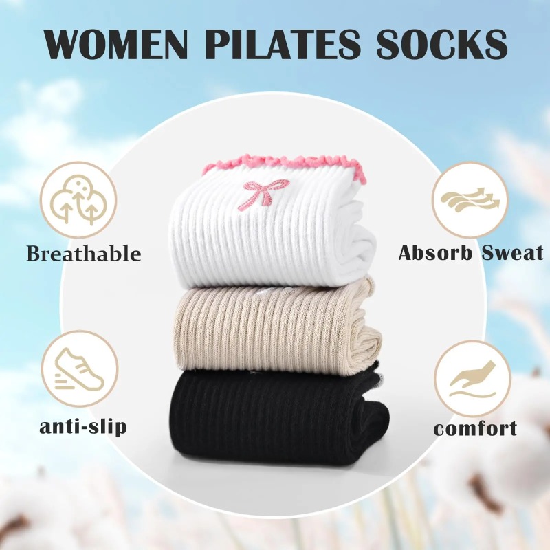 Pilates Yoga Origin - ถุงเท้าโยคะมืออาชีพ สายรัดผ้าฝ้าย ซิลิโคนกันลื่น สำหรับพิลาทิส ฟิตเนส และการเต้นบนพื้น