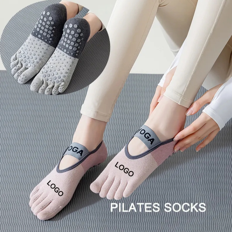 Pilates Yoga Logo - ถุงเท้าโยคะ บัลเลต์ ลายทาง แบบไม่มีตะเข็บ ป้องกันการลื่น สำหรับพิลาทิส