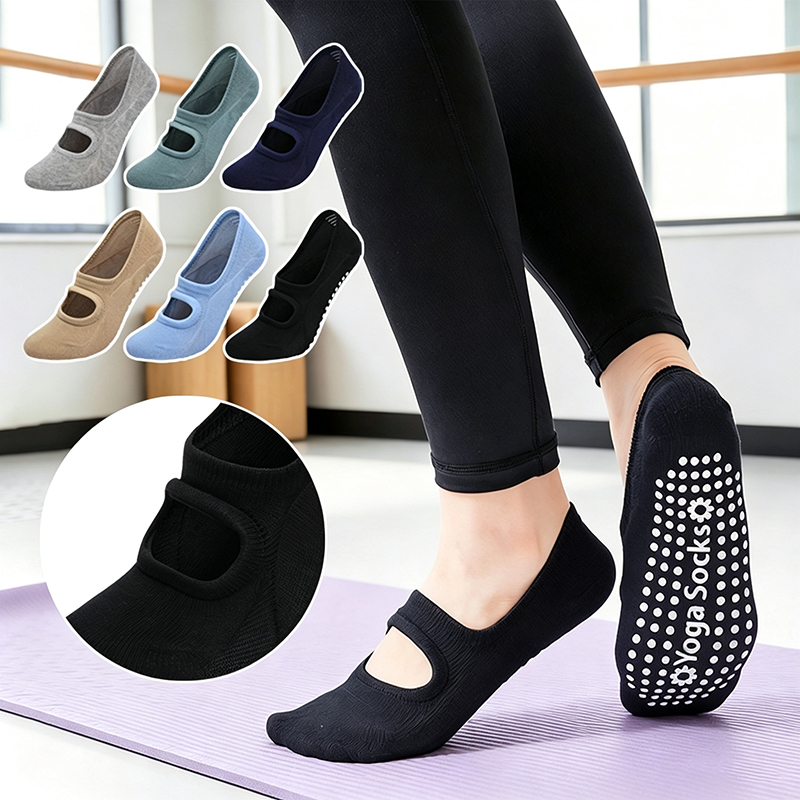 Pilates Yoga Sport - ถุงเท้าโยคะกันลื่นสำหรับผู้หญิง แบบเปิดหลัง ไซส์ใหญ่ ระบายอากาศได้ดี ถุงเท้าพิลาทิสผ้าฝ้าย สำหรับออกกำลังกาย