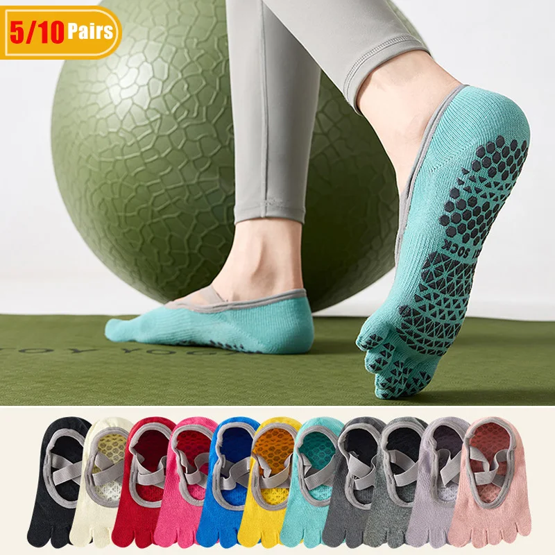 Pilates Yoga Origin - ถุงเท้าโยคะผู้หญิงแบบห้านิ้ว 5/10 คู่ ผลิตจากผ้าฝ้าย ซับเหงื่อ นุ่มสบาย