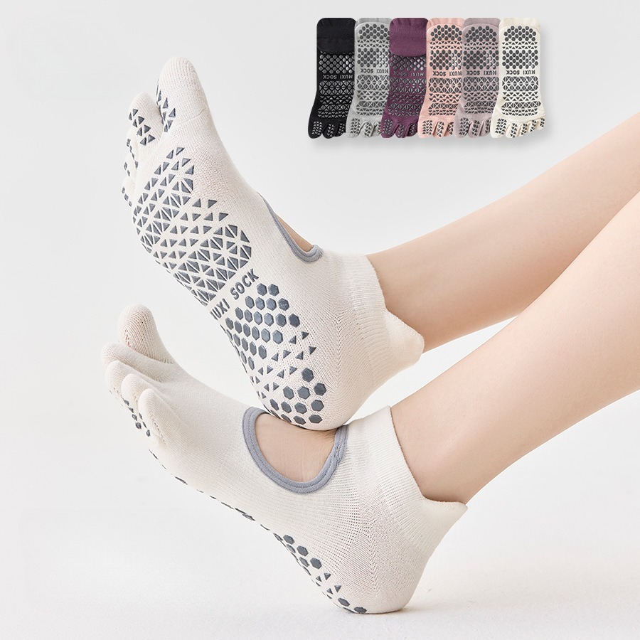 Pilates Yoga Sport - ถุงเท้าโยคะสำหรับผู้หญิงแบบมืออาชีพ 5 นิ้ว ป้องกันการลื่น สำหรับออกกำลังกายในร่ม พิลาทิส