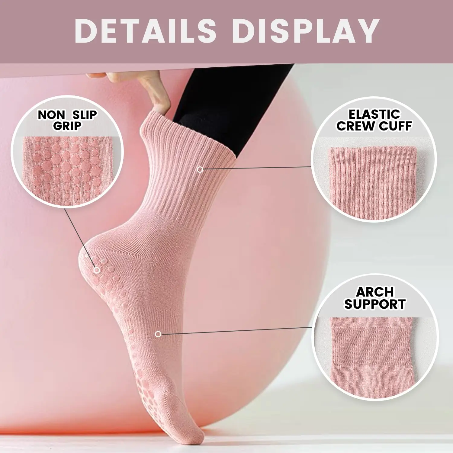 ถุงเท้าโยคะสำหรับผู้หญิง 4 คู่ - Pilates Yoga Origin บทวิจารณ์และราคา